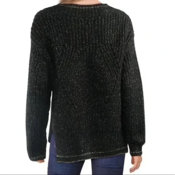 John + Jenn Black and Gold Metallic V-Neck Sweater - Picture 3 of 12